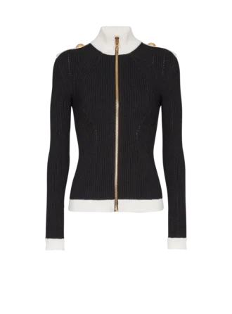 Zipped high-neck knit cardigan