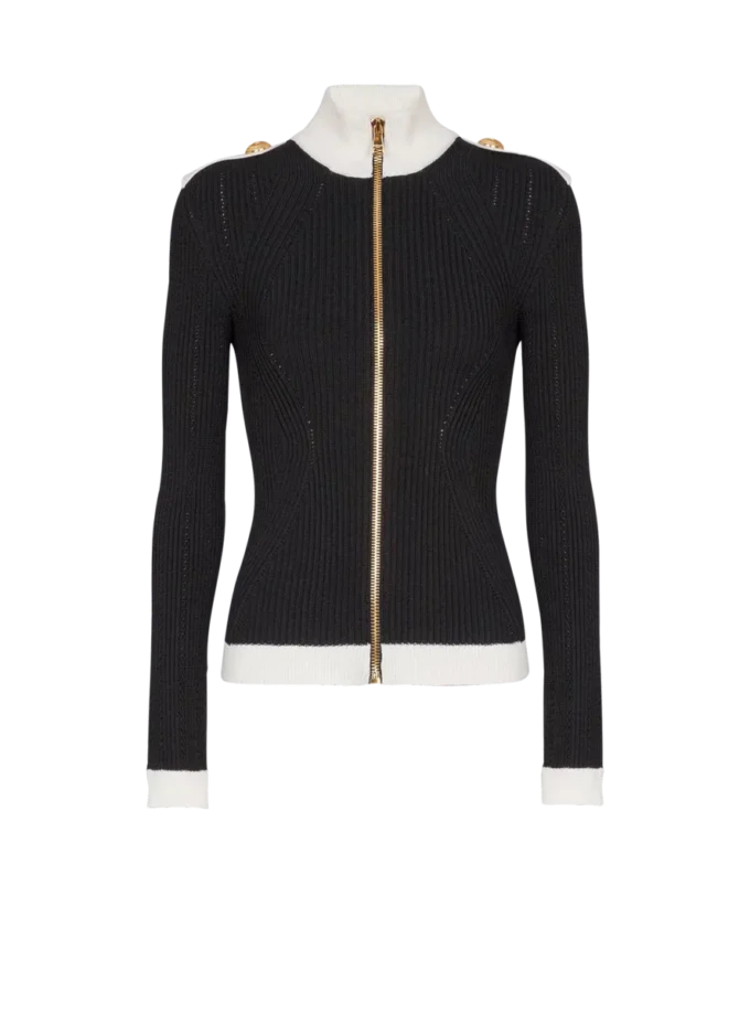 Zipped high-neck knit cardigan