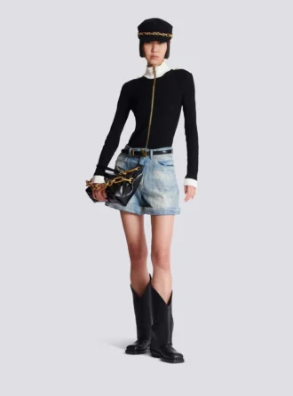 Zipped high-neck knit cardigan