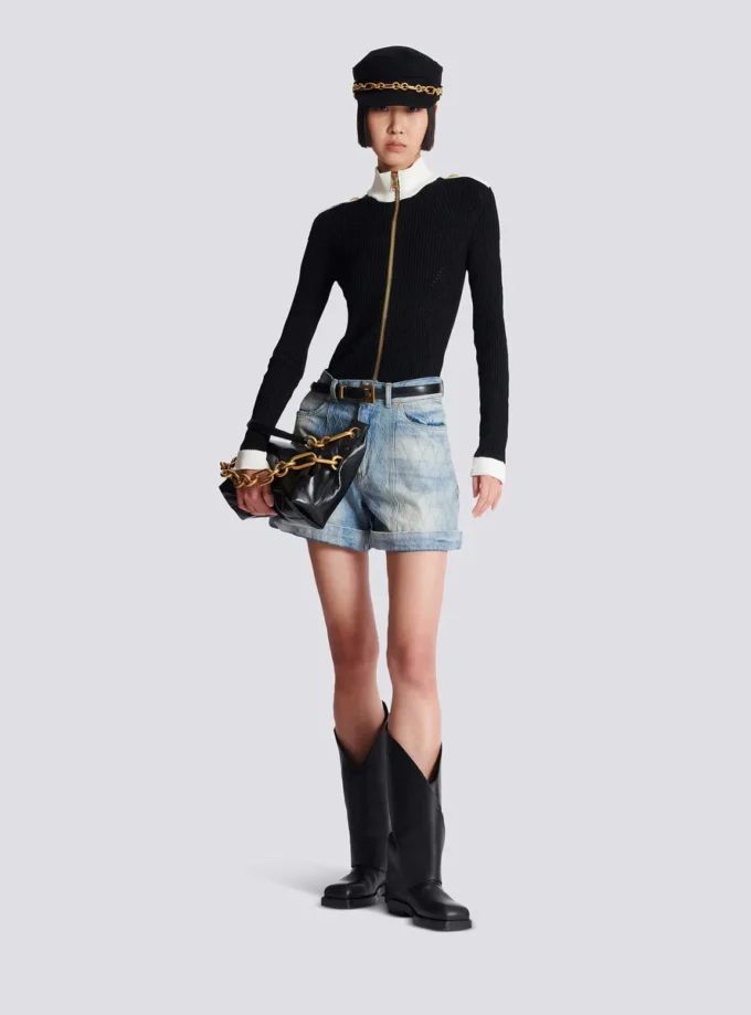 Zipped high-neck knit cardigan