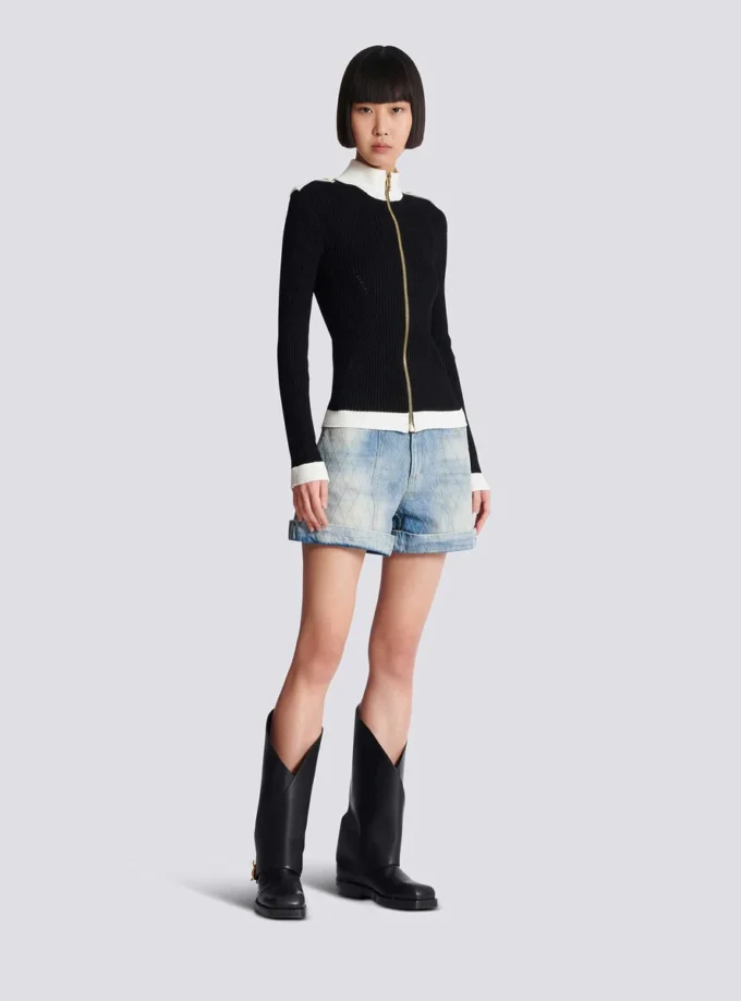 Zipped high-neck knit cardigan