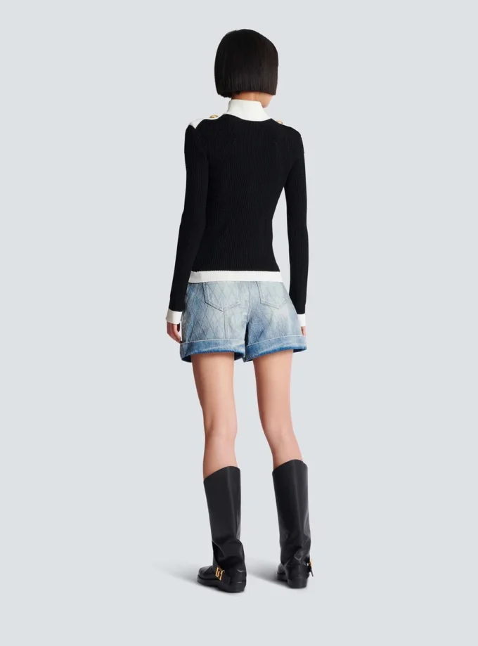 Zipped high-neck knit cardigan