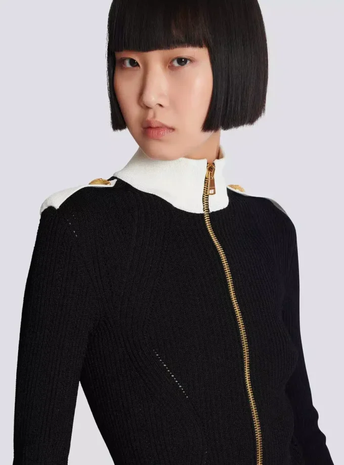 Zipped high-neck knit cardigan