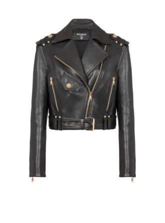 Zipped leather biker jacket