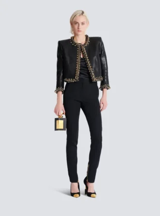 Zipped slim-fit grain de poudre trousers