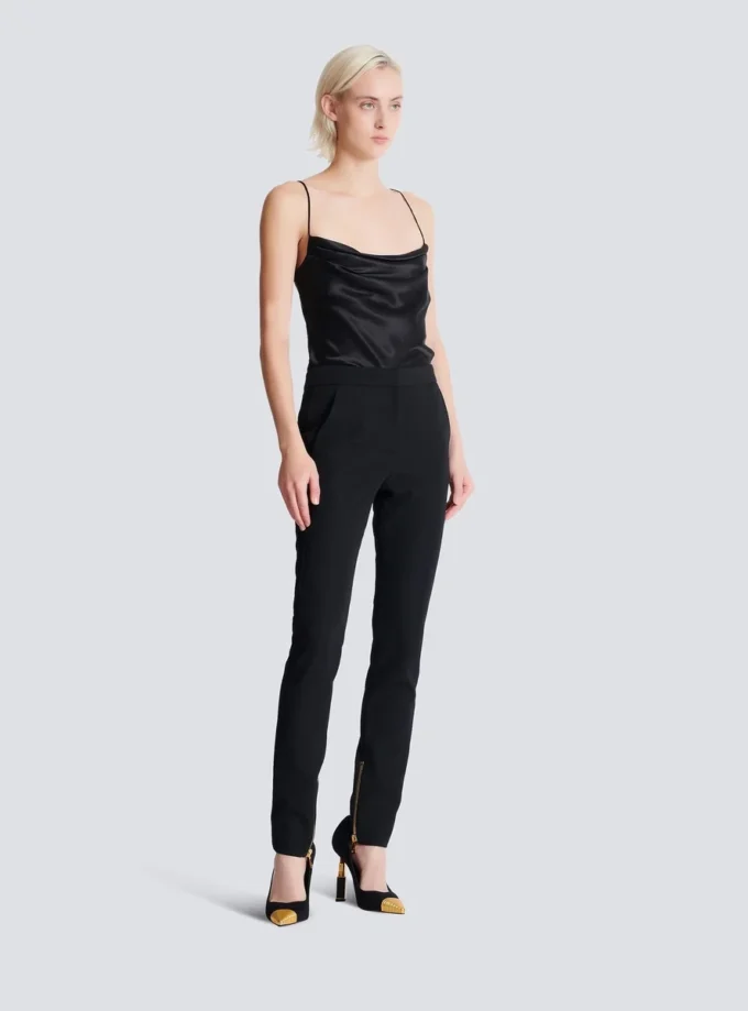 Zipped slim-fit grain de poudre trousers
