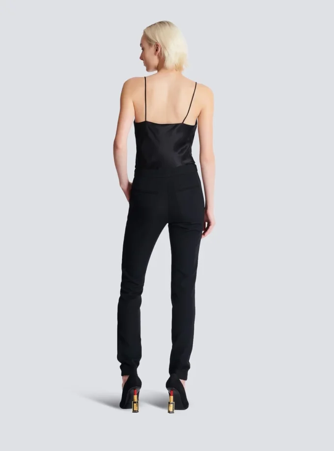 Zipped slim-fit grain de poudre trousers