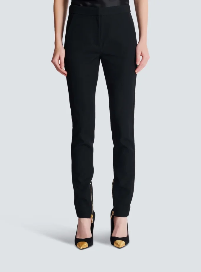 Zipped slim-fit grain de poudre trousers